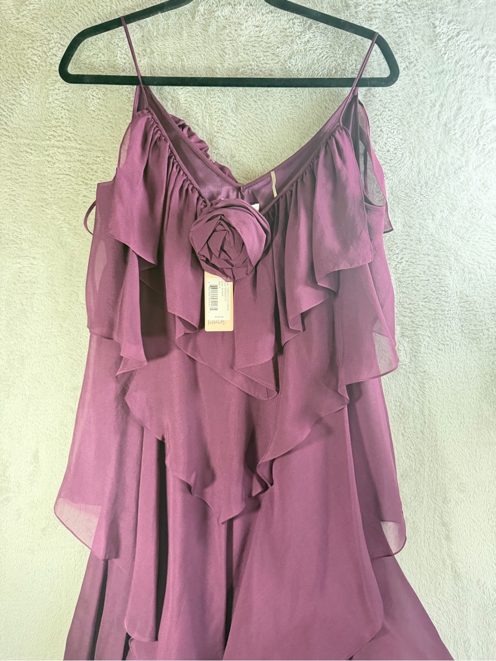 Rebecca Taylor Silk Plum Ruffled Chiffon Spaghetti Strap Dress 8 NWT MSRP $345 - Picture 4 of 5